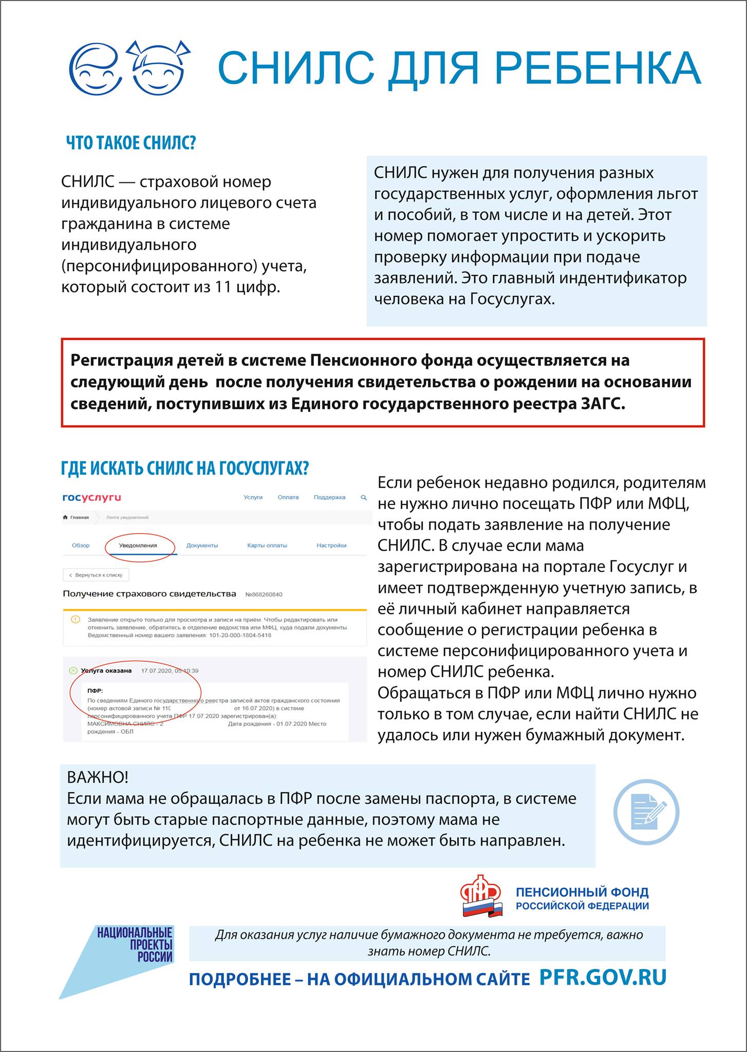 Материнский капитал и СНИЛС для ребенка